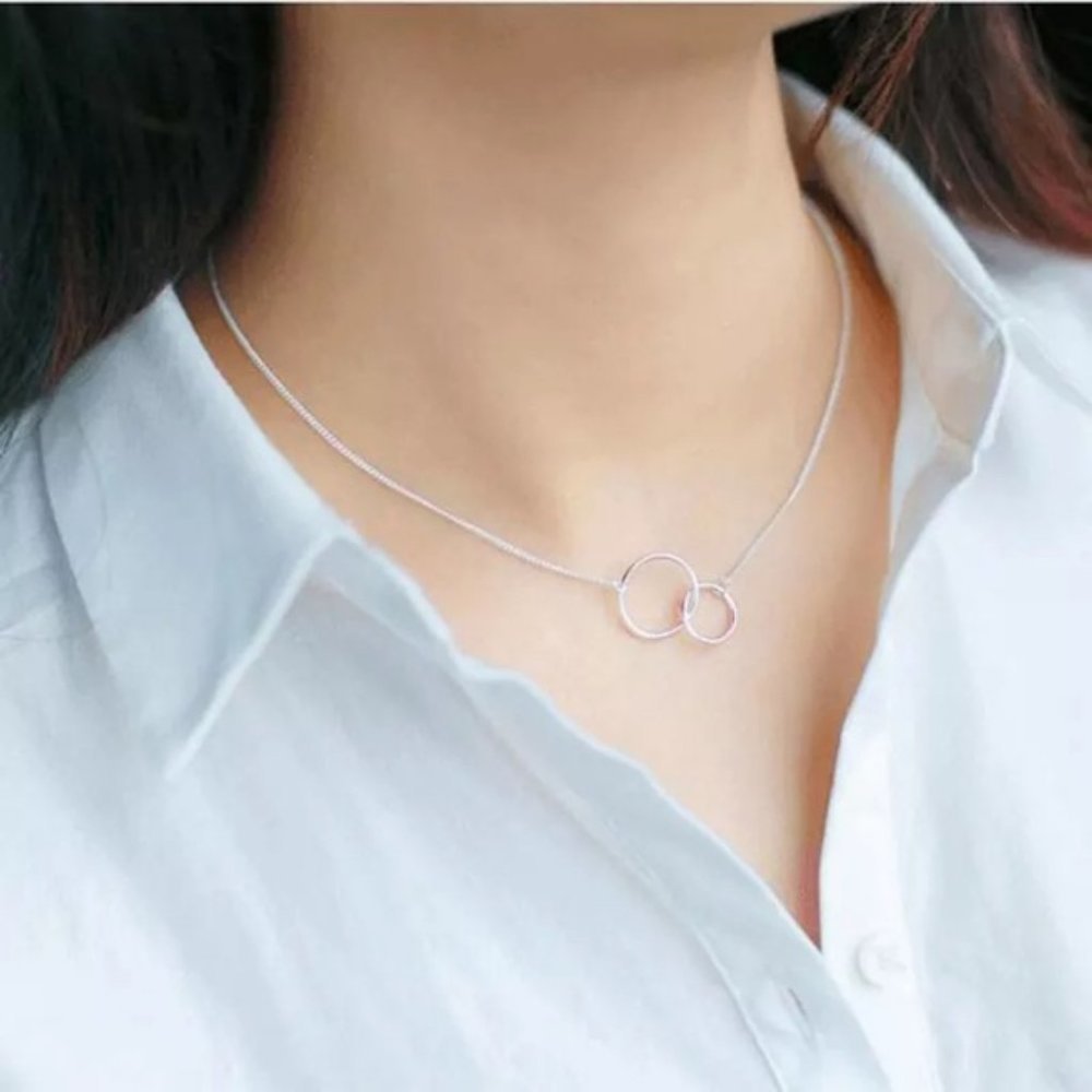 NEW 925 Sterling Silver Double Circle Necklace
